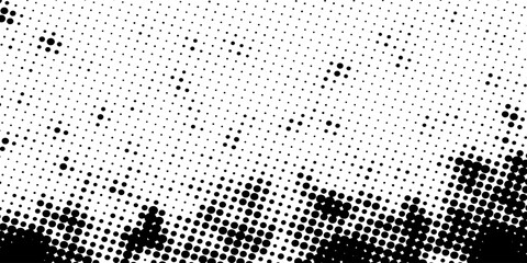 Grunge halftone gradient background. Faded grit noise texture. White and black sand wallpaper. Retro pixelated backdrop. Anime or manga style comic overlay. Vector Eps 10