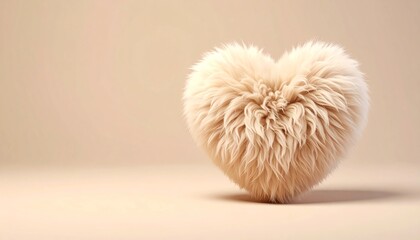 Fototapeta premium flauschiges braunes Fell - Herz - Kissen - hellbrauner Hintergrund mit Platz für eigenen Text