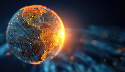 Glowing digital representation of Earth, showcasing interconnected networks