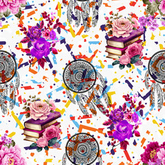 Mandala pattern, dreams with colorful roses 