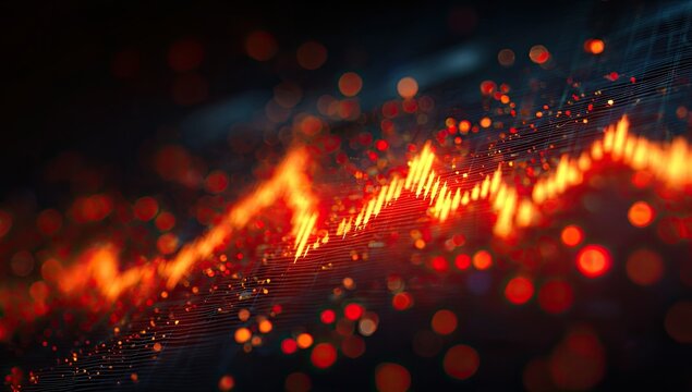 Close-up view of a vibrant glowing waveform over a dark background with blurred bokeh - Powered by Adobe