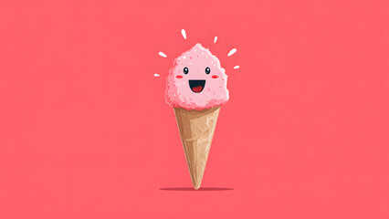 Delightful Frozen Treat: A whimsical cartoon portrays a cheerful ice cream cone with a playful expression against a soft, vibrant backdrop.