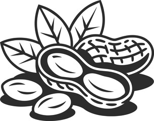 Peanut Nuts with Leaves Icon Vector Illustration.