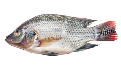 Obraz premium Detailed side view of a red devil cichlid fish digitally isolated on transparent background