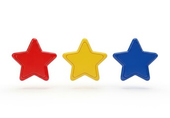 Obraz premium Three dimensional primary colored assessment shapes float above a white surface