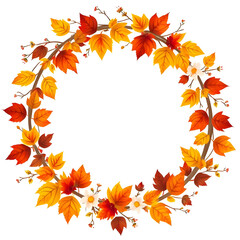 Obraz premium minimal autumn round leaves frame, simple autumn circle wreath, thin line fall border, minimalist foliage circle, clean design autumn wreath, modern thin-line autumn frame, Scandinavian autumn wreath,