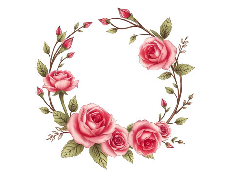 rose wreath round frame, floral wreath with roses round, roses ring border, roses circular floral wreath, roses round illustration isolated, roses decorative circle frame, roses ornamental round borde