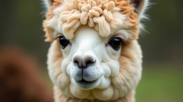 Video A close-up view of an alpaca's unique hairdo, showcasing its soft and fuzzy texture