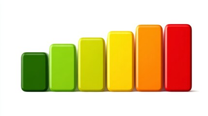 Colorful energy performance scale with green yellow red bars representing electricity use levels isolated on white background.