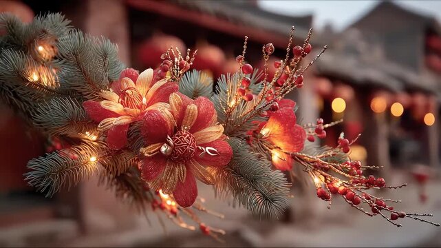 Festive Traditional Street Christmas Decorations Warm Glow