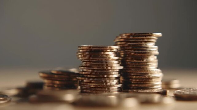 Micro saving routine builds steady coin stack savings and money budget for penny finance hand held gradual secure financial progress