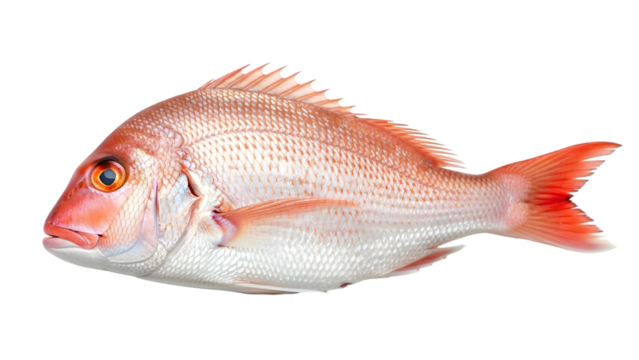 Detailed portrait of a pink and white fish side view isolated on transparent background - Powered by Adobe
