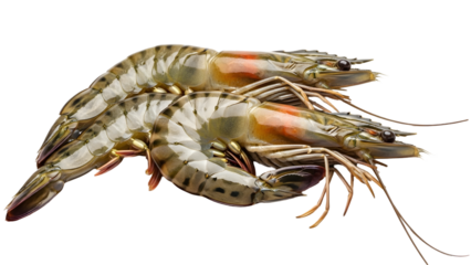 Fresh cooked shrimp isolated on transparent background detailed macro photography