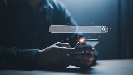 Man working with laptop and smartphone searching for information online