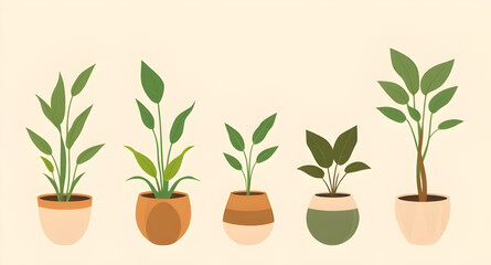 set of indoor plants in pots illustration, potted houseplants vector art, decorative plant pot collection, green plants pot illustration set, botanical potted plant vector graphics, modern indoor plan