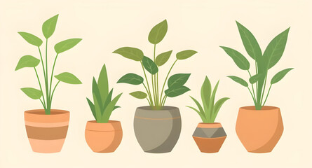 potted plant vector illustration set, indoor plant pot clipart, collection of houseplants vector, decorative plant pots illustration, green plants in pots graphic set, botanical potted plants artwork,