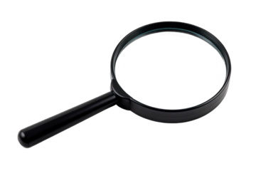 A black magnifying glass used for close examination and detail viewing