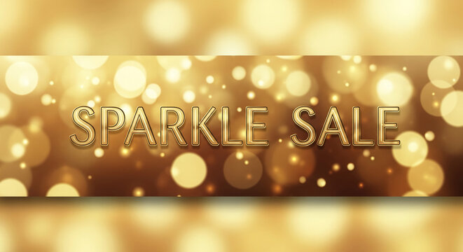 Golden text "Sparkle Sale" over blurred circles, evoking festive mood, holiday shopping, offers. Banner, mockup, free space for advertisement