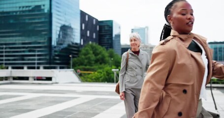 Businesswoman, running or rush in city with suitcase for work commute, time management fail or delay. Female person, hurry or late in urban town with luggage for professional trip, travel or meeting. - Powered by Adobe