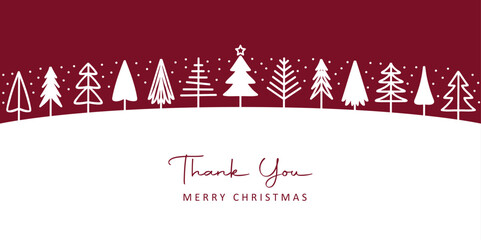 thank you christmas greeting card with abstract fir border christmas tree vector illustration