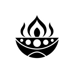 Illustration of a bowl with flames above it on transparent background silhouette