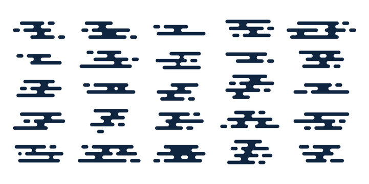 set of abstract geometric Chinese clouds, vector Traditional asian Japan liquid line cloud shape pattern collection, element icons, new year design cards, poster, banner, pattern, advertisement	