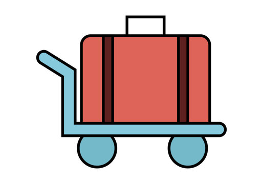 Carrito de equipaje con maleta roja