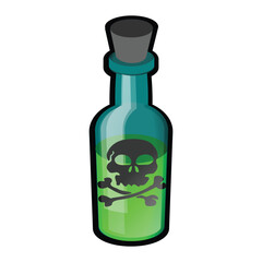 Poison Bottle Clipart – Green Liquid in Cartoon Flask with Skull and Crossbones Symbol