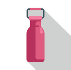 Pink reusable drink bottle with a handle casting a long shadow
