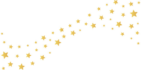 Abstract banner with elegant scattered golden stars, isolated on a transparent background. Copy space. Place for text. Perfect for festive designs, celebrations, or decorative projects. PNG. Vector