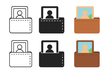 Fototapeta premium Photo Frame Wallet. Photo frame emerging from wallet pocket, smooth rectangular edges and stitched seams, first in line style with