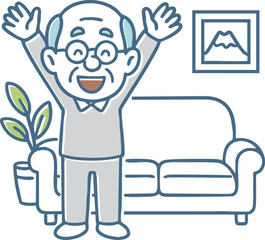 両手を挙げて万歳するシニア男性
Senior man raising both hands in a cheer