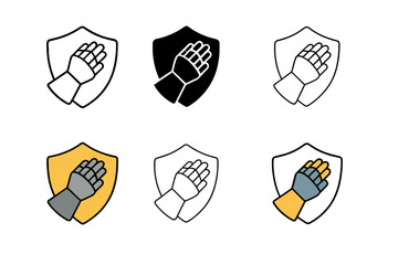 Saluting Gauntlet Styles. Armor gauntlet raised over chest in salute, gesture of loyalty and honor, minimal details, first in line