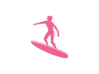 Surfer man silhouette vector logo icon illustration male surfing ocean wave beach summer water sport design isolated