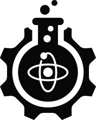 Black Silhouette Icon Of A Gear With A Flask And Atom Symbol Inside cogwheel beaker
