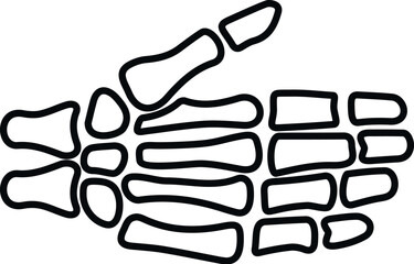 Outline drawing of a human skeleton hand showing bones and a thumbs up gesture