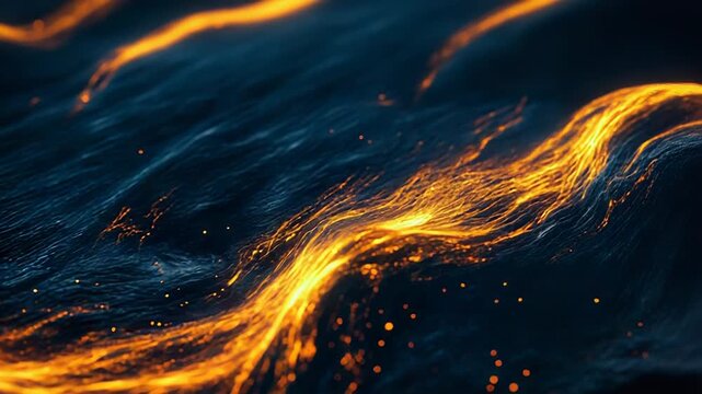 Glowing orange energy current flowing over dark waves
