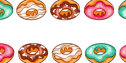Donut frame sweet background. Doughnut Dessert Border in cartoon.