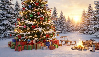 christmas tree and gifts happy holiday. AI