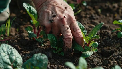 Video A person's hand grasping for a fresh lettuce sprout, great for healthy eating and gardening themes