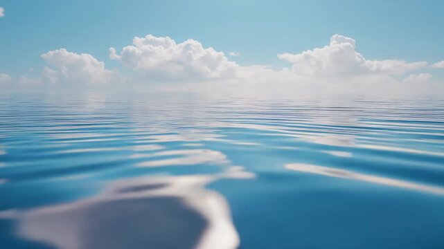 Bobbing camera sending ocean surface rippling with gleam and blurred patch, horizon cloud bank