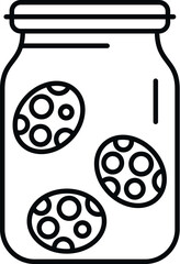 Glass jar filled with three preserved pickles or cucumbers line art