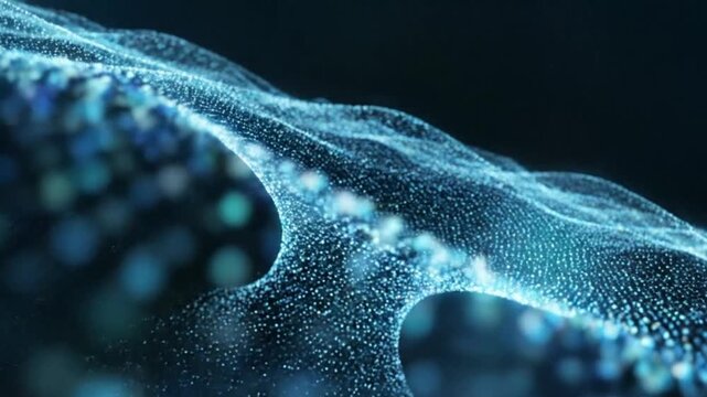 Abstract blue technology particle wave background, digital data flow animation, futuristic sci-fi network, ai and big data concept, glowing dots motion. Ai Generated