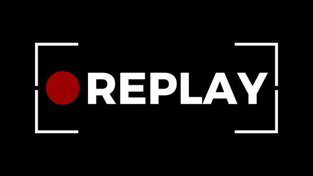 Replay button animation with black background, Replay icon Animation video for Live Streamers, action replay Animation icon and button with black background with alpha chanel