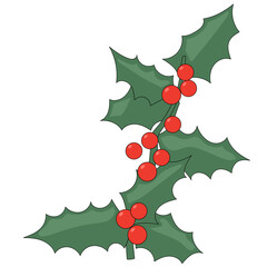 Holly Berry and Green Leaf. Christmas Winater Holiday Symbol. New year Celebration Party Mascot Icon. Icolated Red Berry and Green Holly Leaves Icon. 