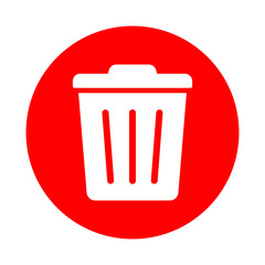 Red Trash Can Bin Icon PNG. Waste Container, Garbage Bin, Rubbish Disposal Symbol, Clean Up and Recycling Waste Management Illustration