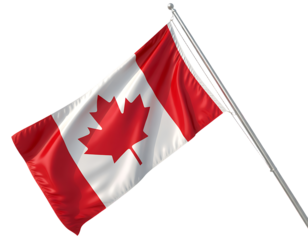 Waving canadian flag isolated on transparent background, a symbol of canada and its national identity 
