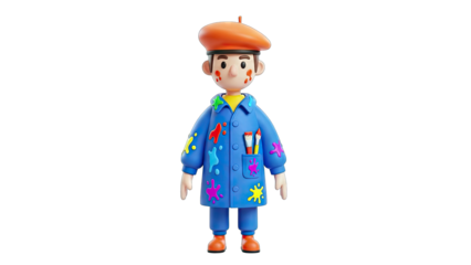 Cartoon Artist in Paint Splattered Coat