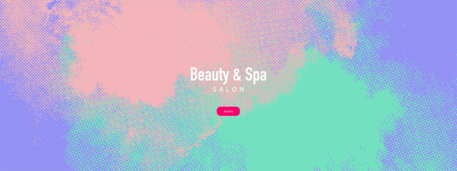 Pastel halftone beauty spa salon background. Wellness center, cosmetics brand, nail salon, aromatherapy, yoga studio concept. Soft grain texture modern vector illustration.