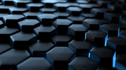 Fototapeta premium Dark Hexagonal Honeycomb Pattern Technology Background with Blue Glow